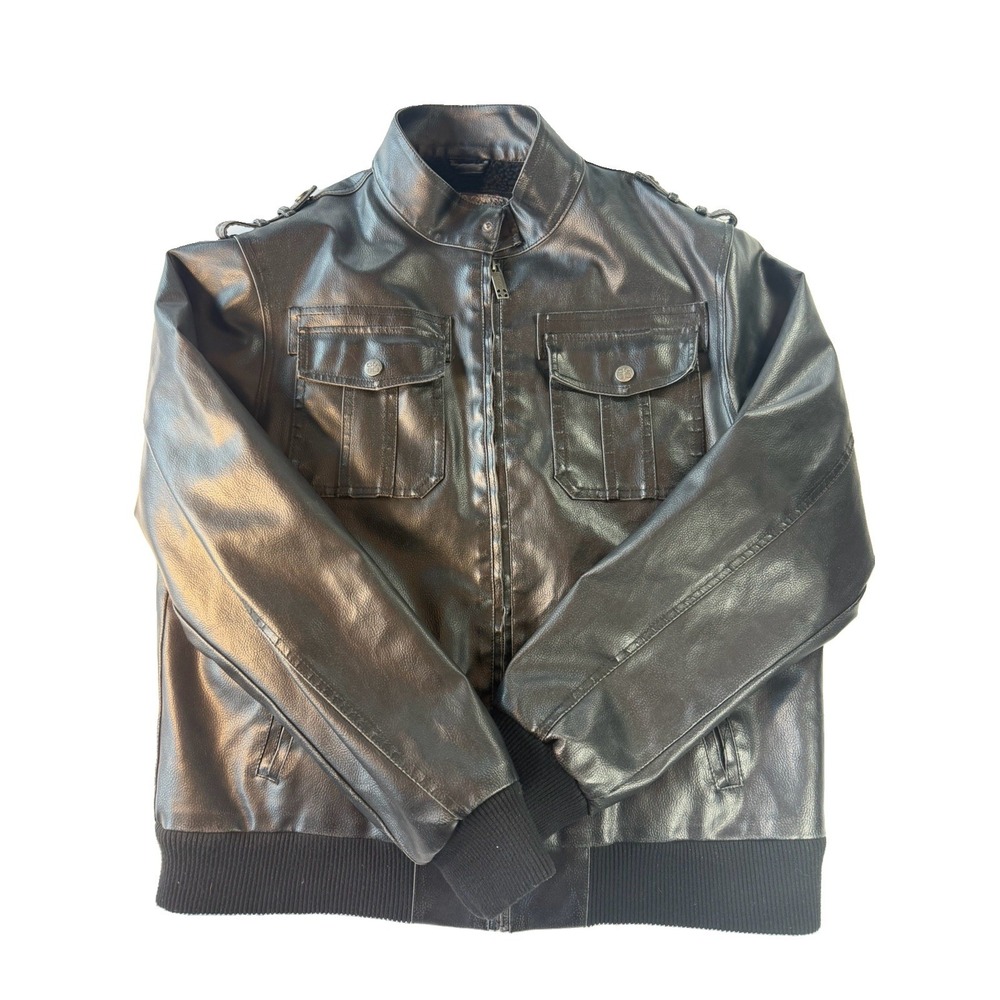 Whispering Smith XXL Faux Leather Bomber Jacket Sherpa Lined Black Flight